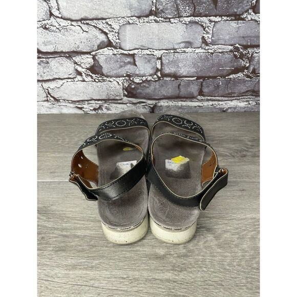 Flexus Spring Step Anatomic Black Leather Rhinestone Strap Sandals Women Sz 10M - Picture 6 of 16